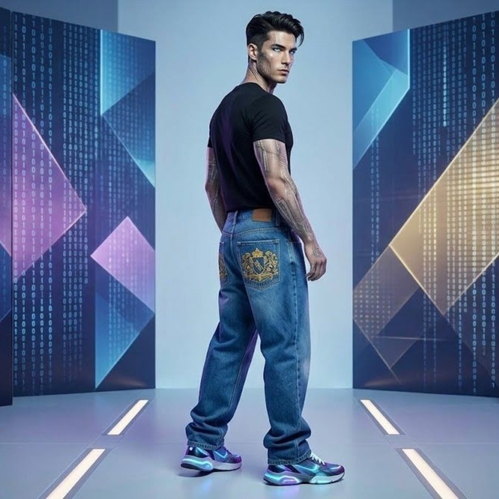 Vintage 90s Exsto Baggy Hip-Hop Jeans Men's 34 Blue Embroidered Y2K Skater